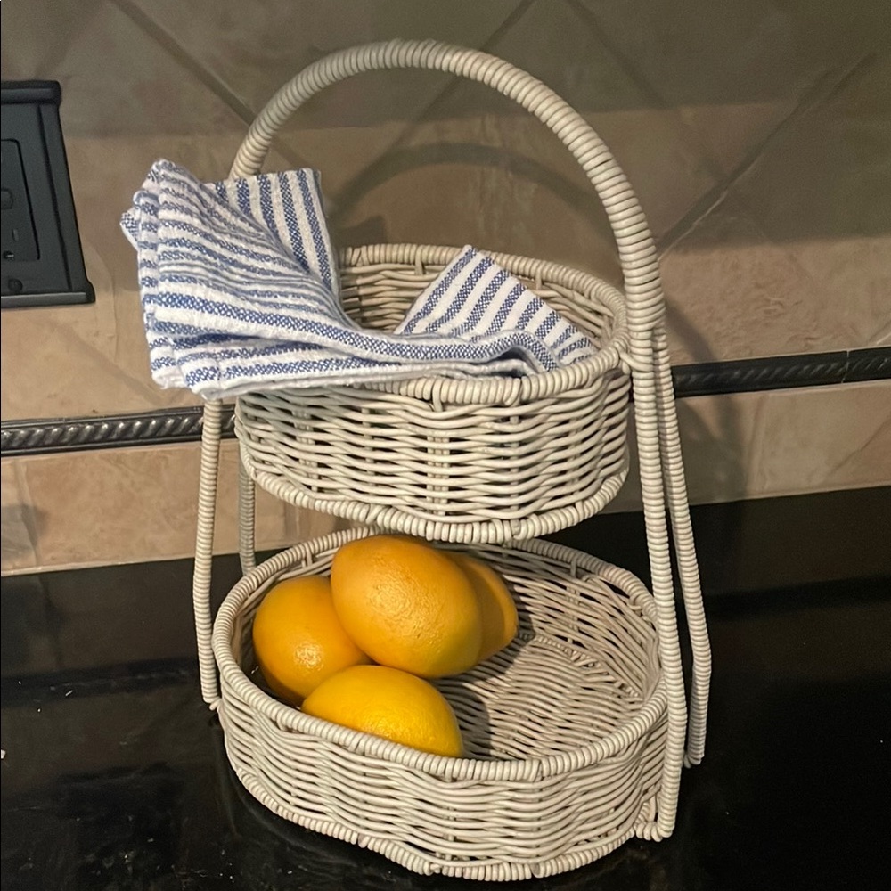 Cream Two-Tier Decorative Basket Stand